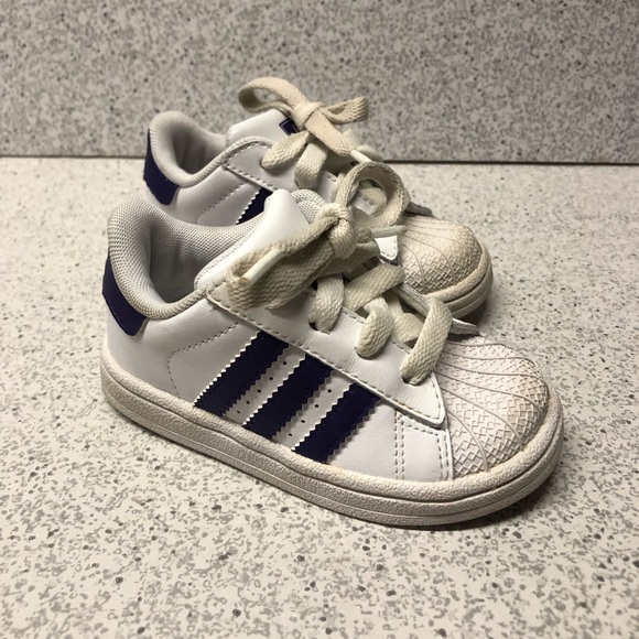 ADIDAS ORIGINALS SUPERSTAR G21190 Kids size 6 sneakers shoes White Purple W/Box - Picture 2 of 9